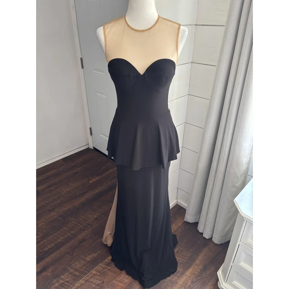 black sheer peplum dress Double Viscose and Organza Structured Peplum Dress